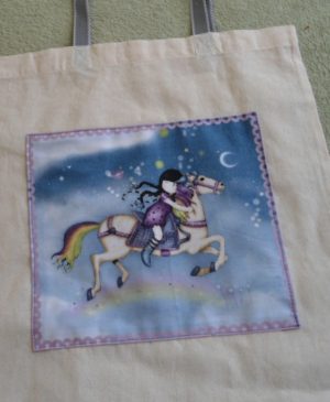 Plátěná nákupní taška s motivem dívky na koni